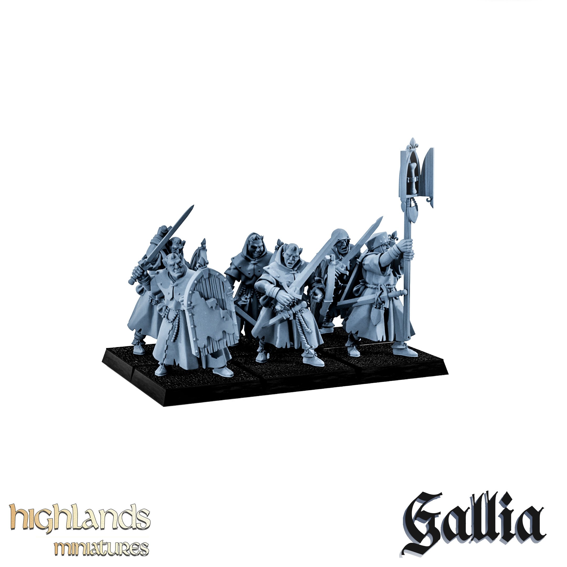 Grail Pilgrims fantasy wargaming miniatures designed by Highlands Miniatures 3D printed by Forgemaster Miniatures