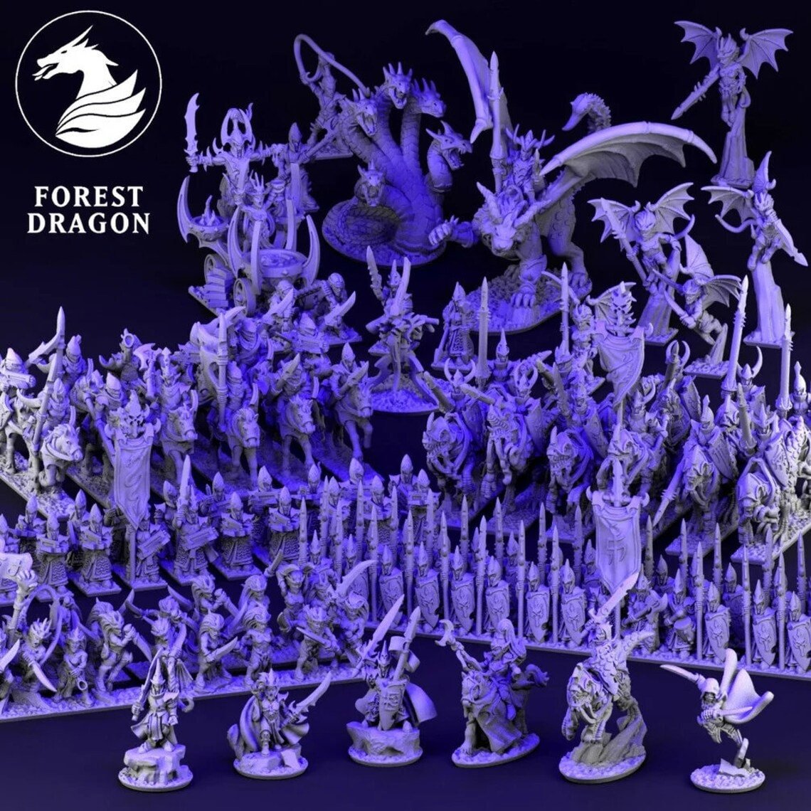 Dire Elves Mega Army for Warmaster designed by Forest Dragon 3D printed by Forgemaster Miniatures