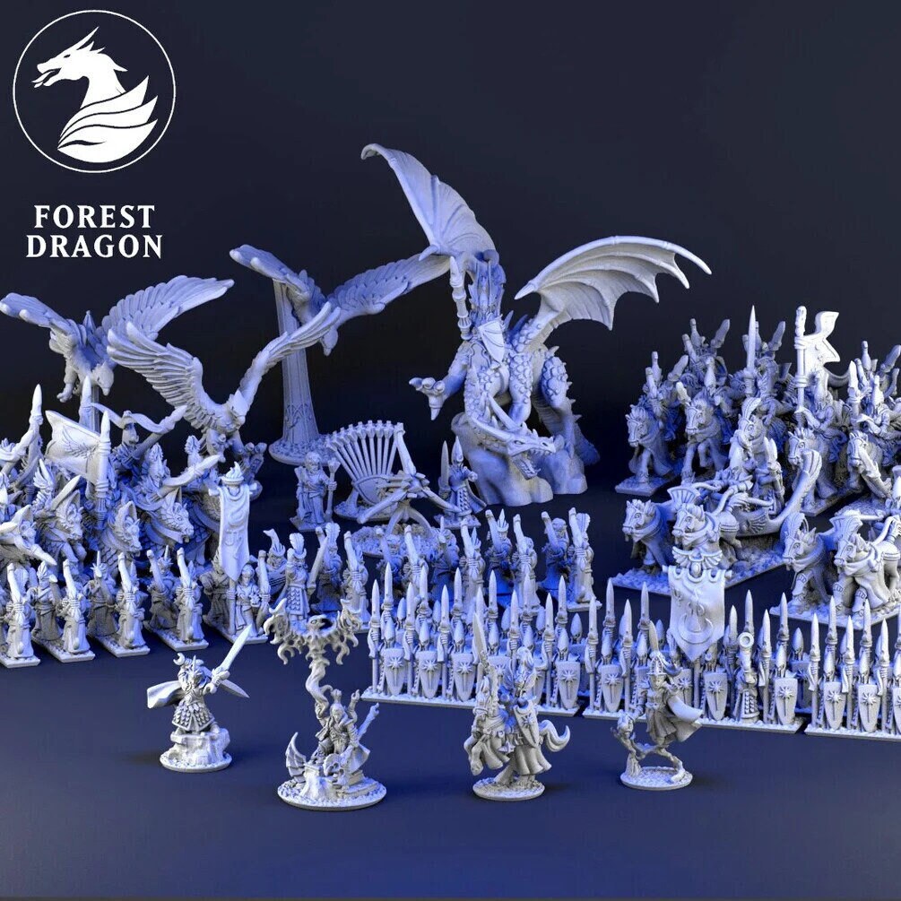 Noble Elves Mega Army wargaming miniatures 10mm scale for warmaster designed by Forest Dragon 3D Printed by Forgemaster Miniatures