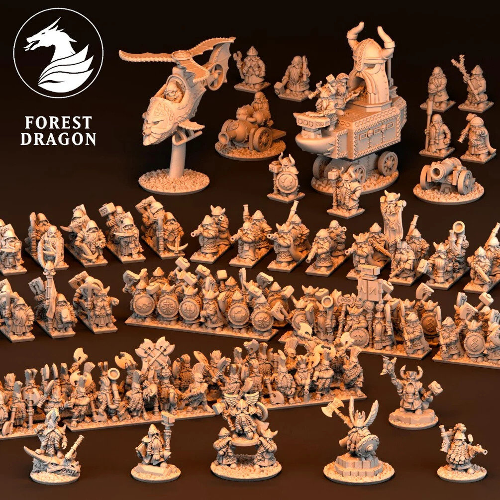 Dwarves Mega Army wargaming miniatures 10mm scale for warmaster designed by Forest Dragon 3D Printed by Forgemaster Miniatures
