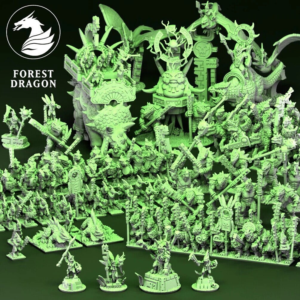 Reptilian Mega Army wargaming miniatures 10mm scale for warmaster designed by Forest Dragon 3D Printed by Forgemaster Miniatures