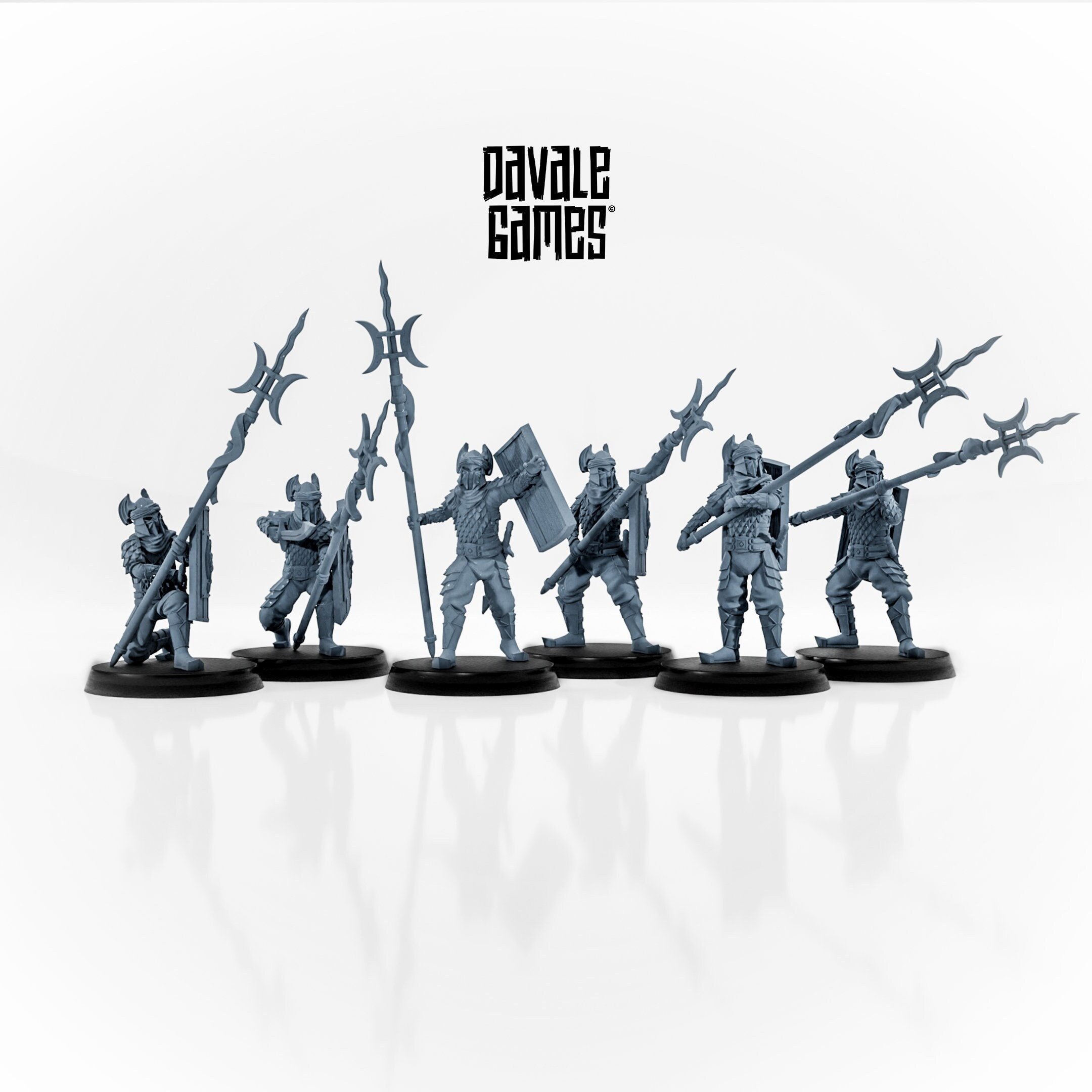 Dragon Army Warriors with Pikes wargaming miniatures designed by Davale Games 3D Printed by Forgemaster Miniatures
