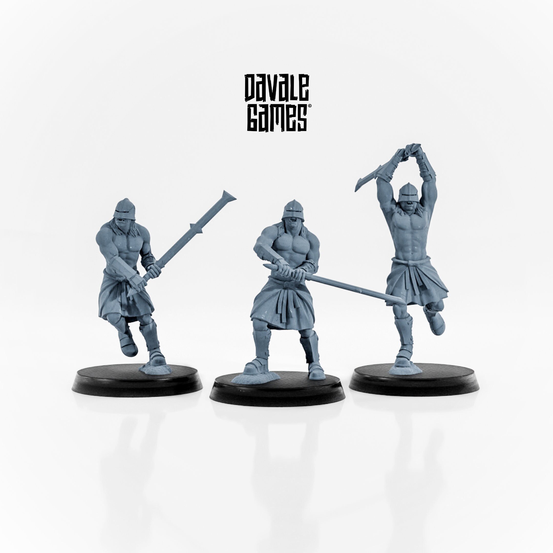 Blood Hand Orc Berserkers wargaming miniatures by Davale Games 3D Printed by Forgemaster Miniatures