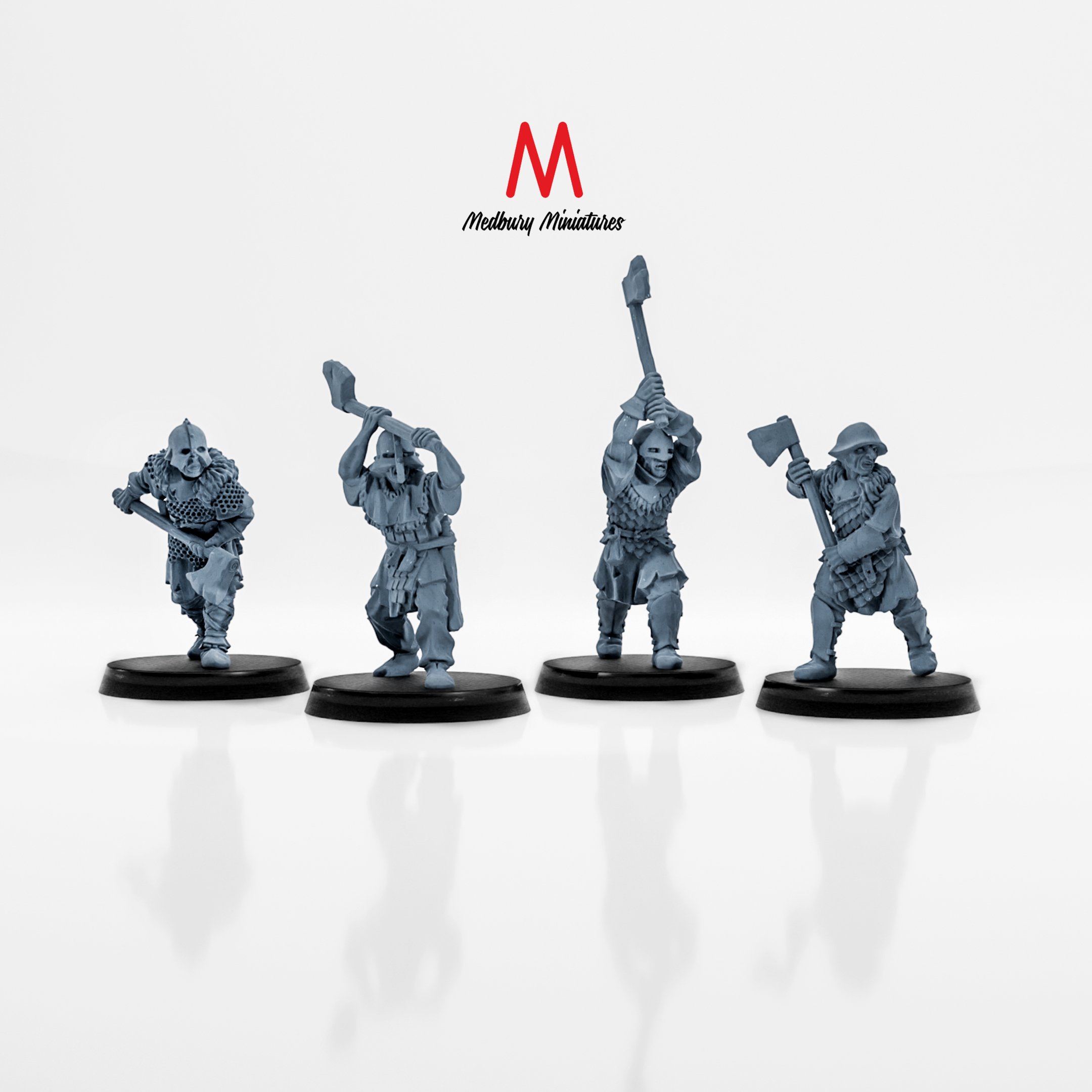 Orcs with Two-handed Axes fantasy skirmish wargaming miniatures designed by Medbury Miniatures 3D printed by Forgemaster Miniatures