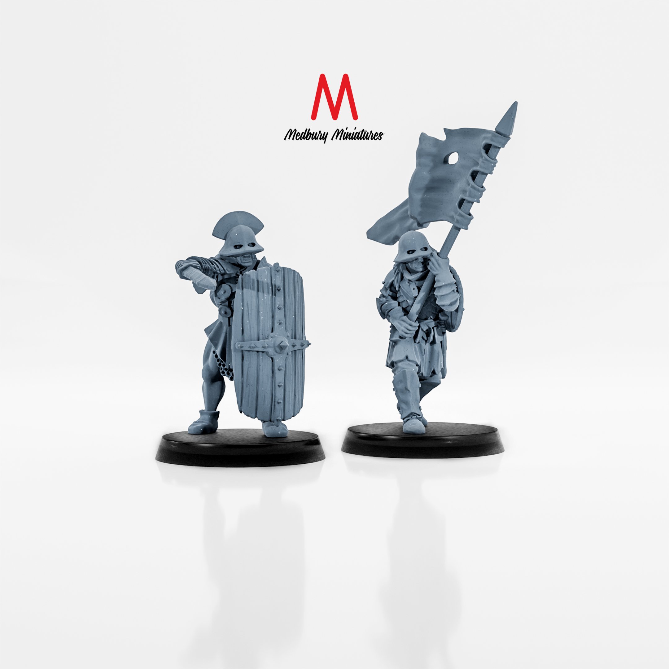 Orc Legionary Commanders fantasy skirmish wargaming miniatures designed by Medbury Miniatures 3D printed by Forgemaster Miniatures