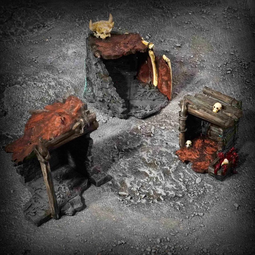 Orc Hovels wargaming terrain 28mm scale designed by Conquest Creations 3D printed by Forgemaster Miniatures